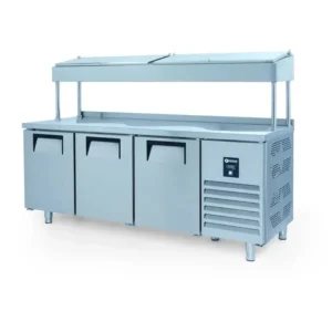 ICEINOX PTS-H 440 CR პიცის მაგიდა მაცივარი – 3 კარიანი მოდელი, მაღალი ზურგით და R-134 ფრეონით